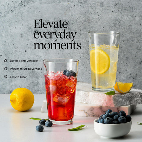 Clear diamond-sparkle glassware from Home Essentials Beyond enhances table presence.