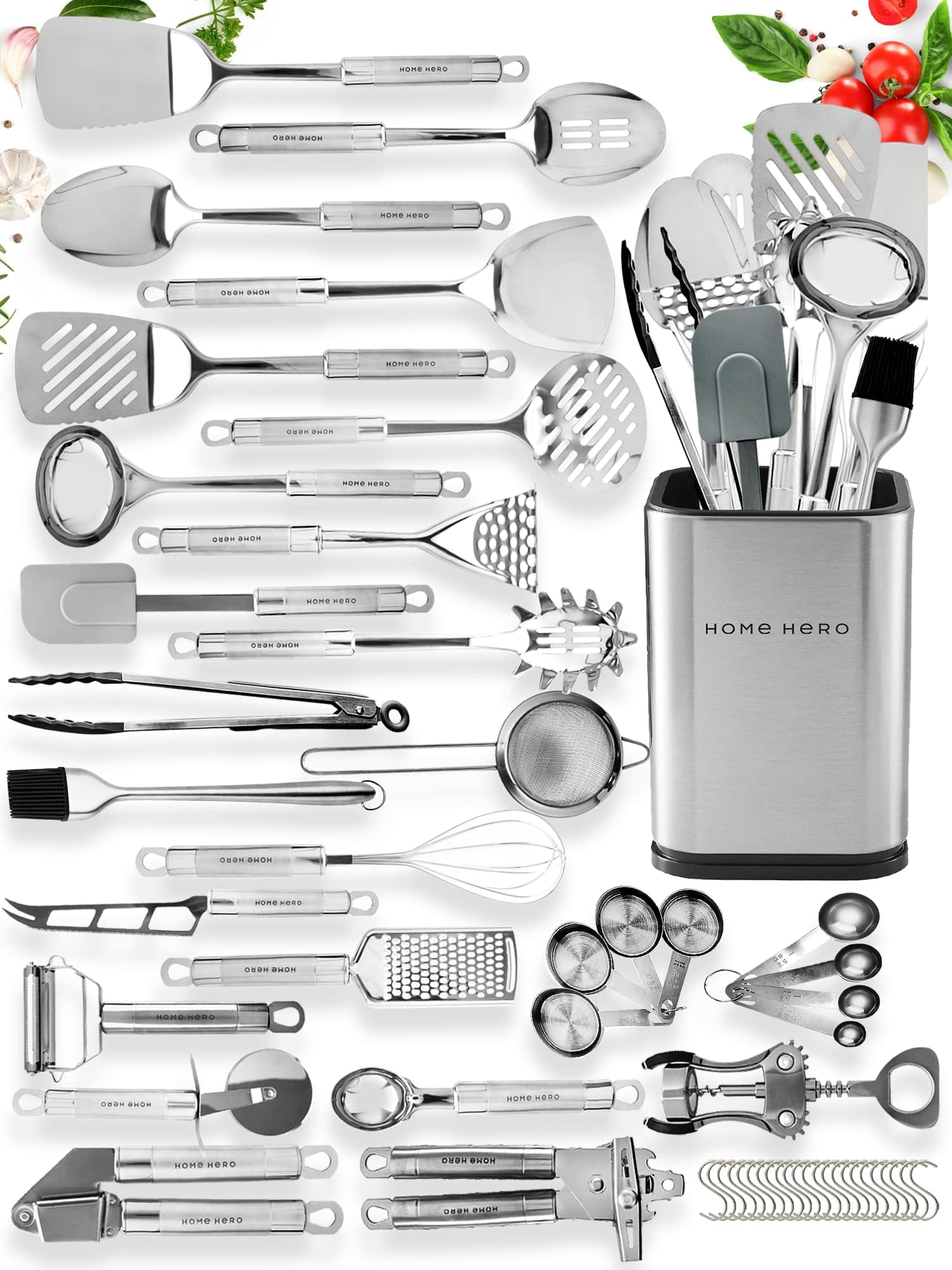 Home Hero 54-piece utensil set on countertop for versatile everyday cooking.