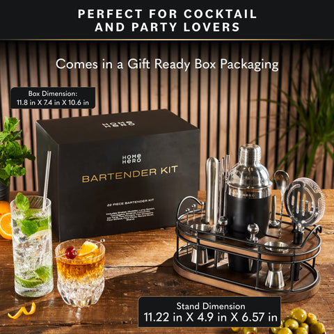 Home Hero bar cart accessories keep tools within reach during parties.