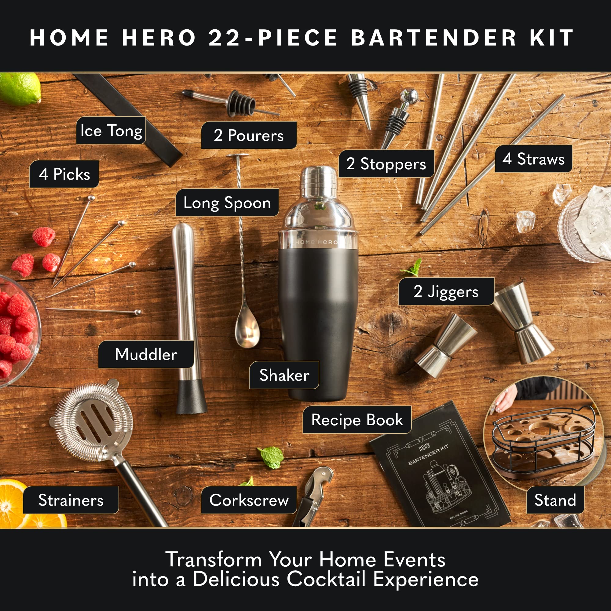Home Hero stainless steel cocktail shaker highlights premium durability for everyday mixing.
