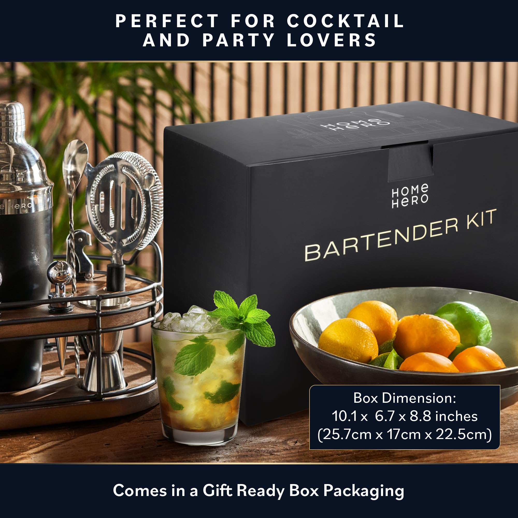 Home Hero party-ready cocktail kit arranged for entertaining guests.