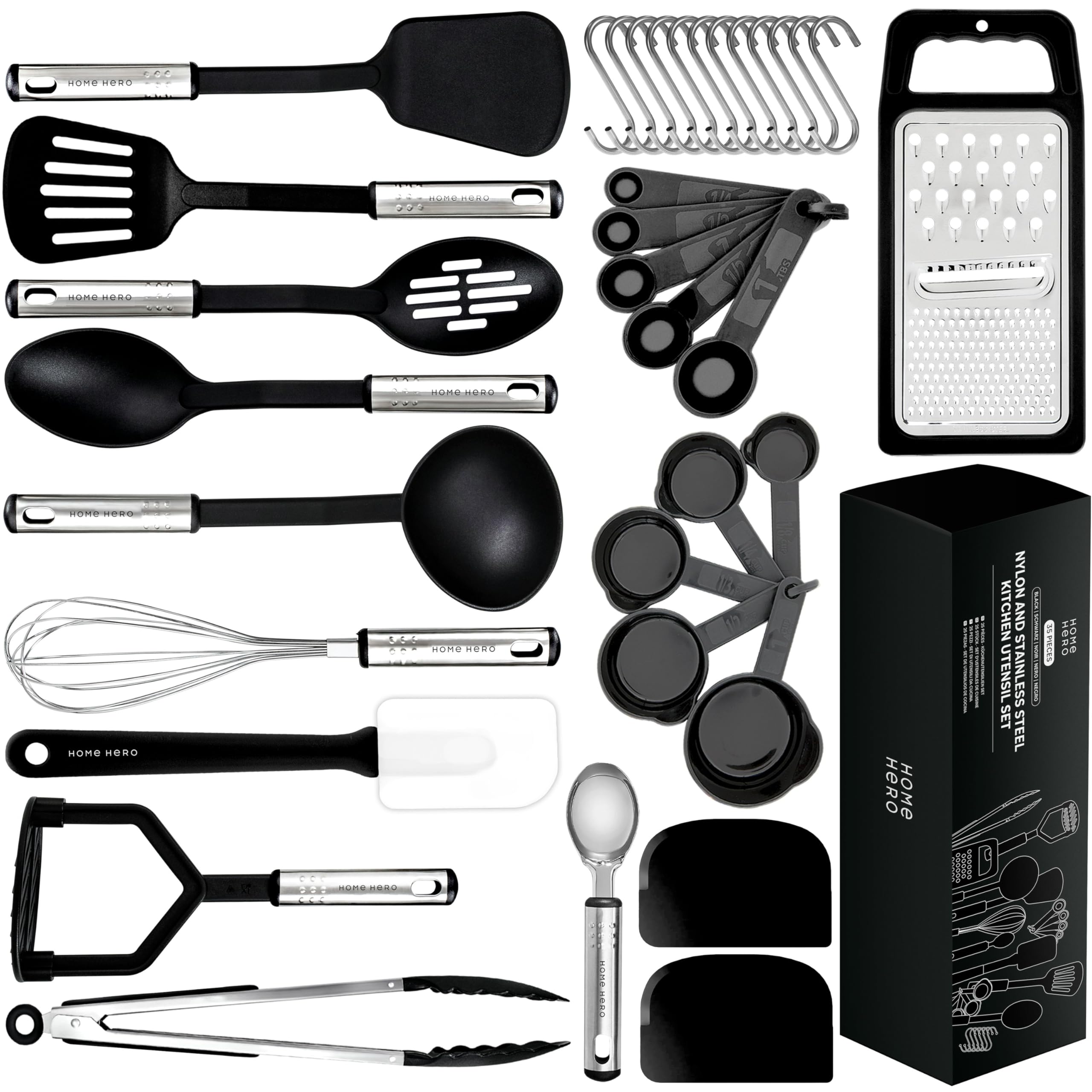 Home Hero silicone spatula set 35-piece in black for versatile cooking and non-stick care.