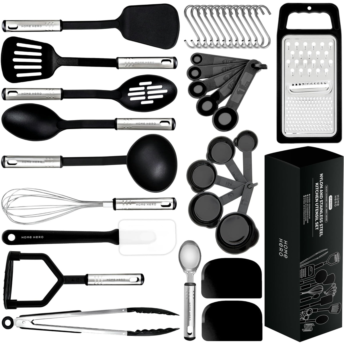 Home Hero silicone spatula set 35-piece in black for versatile cooking and non-stick care.