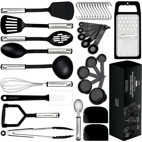 Home Hero silicone spatula set 35-piece in black for versatile cooking and non-stick care.
