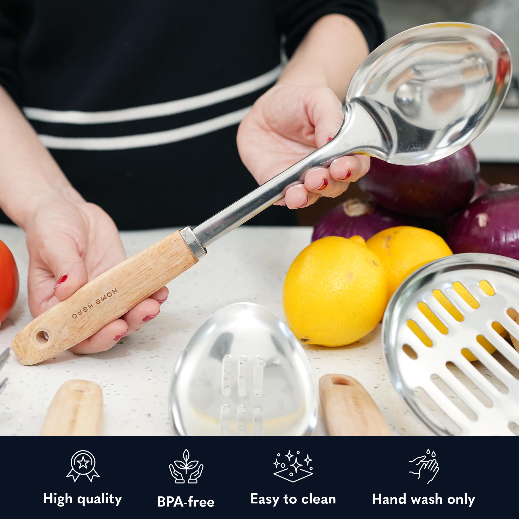 Home Hero solid spoon ideal for stirring sauces and soups.