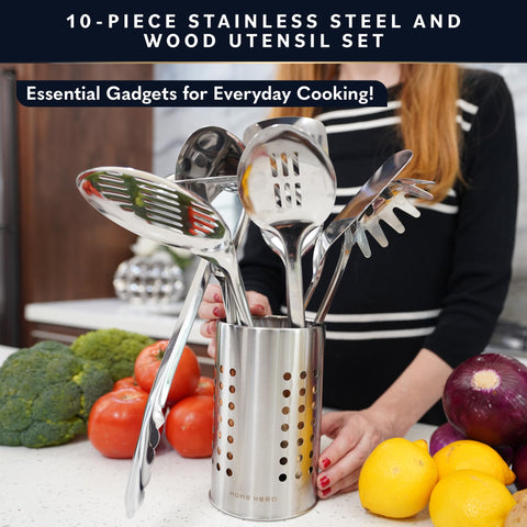 Home Hero wood-handle utensils offer a comfortable, non-slip grip.