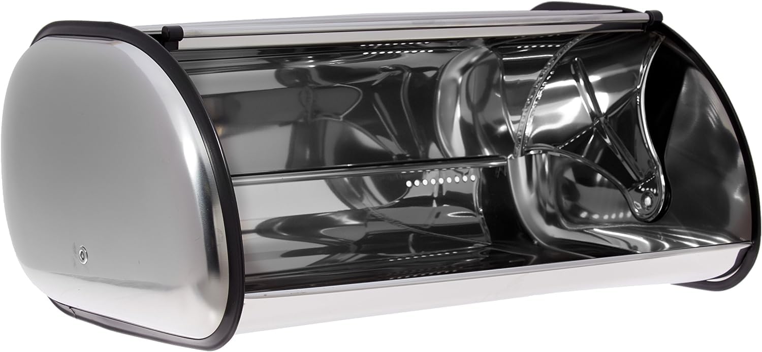HOME IT bread box with door open demonstrates easy access to baked goods