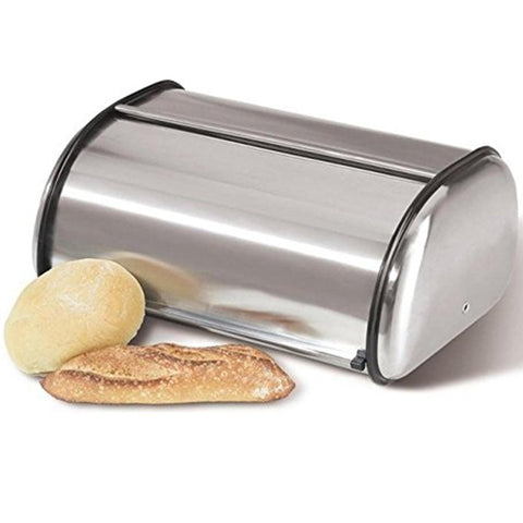 HOME IT bread box side view shows brushed steel finish for sleek kitchen style