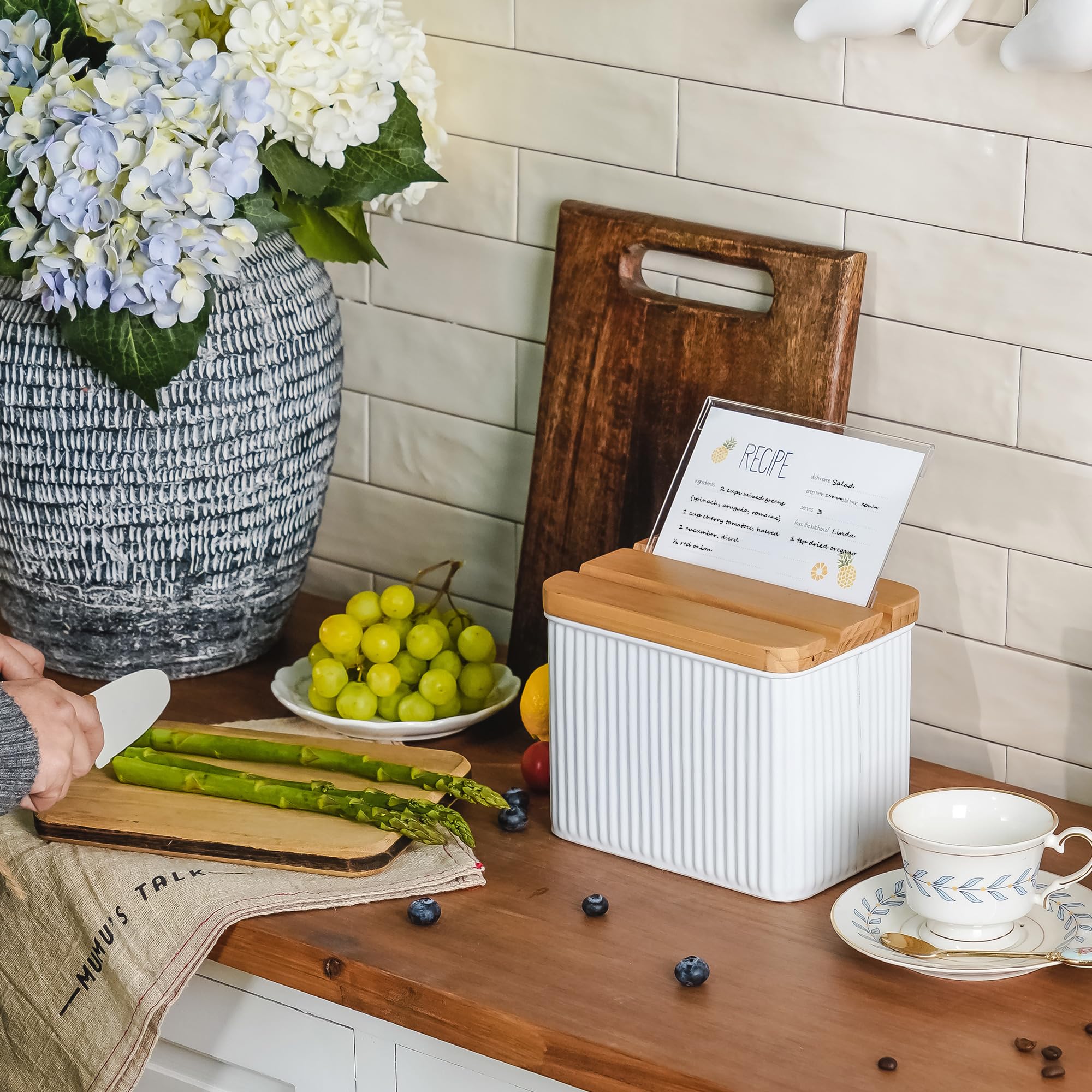 HOME PALETTE metal container showcases white embossed stripes for durable, stylish counter storage