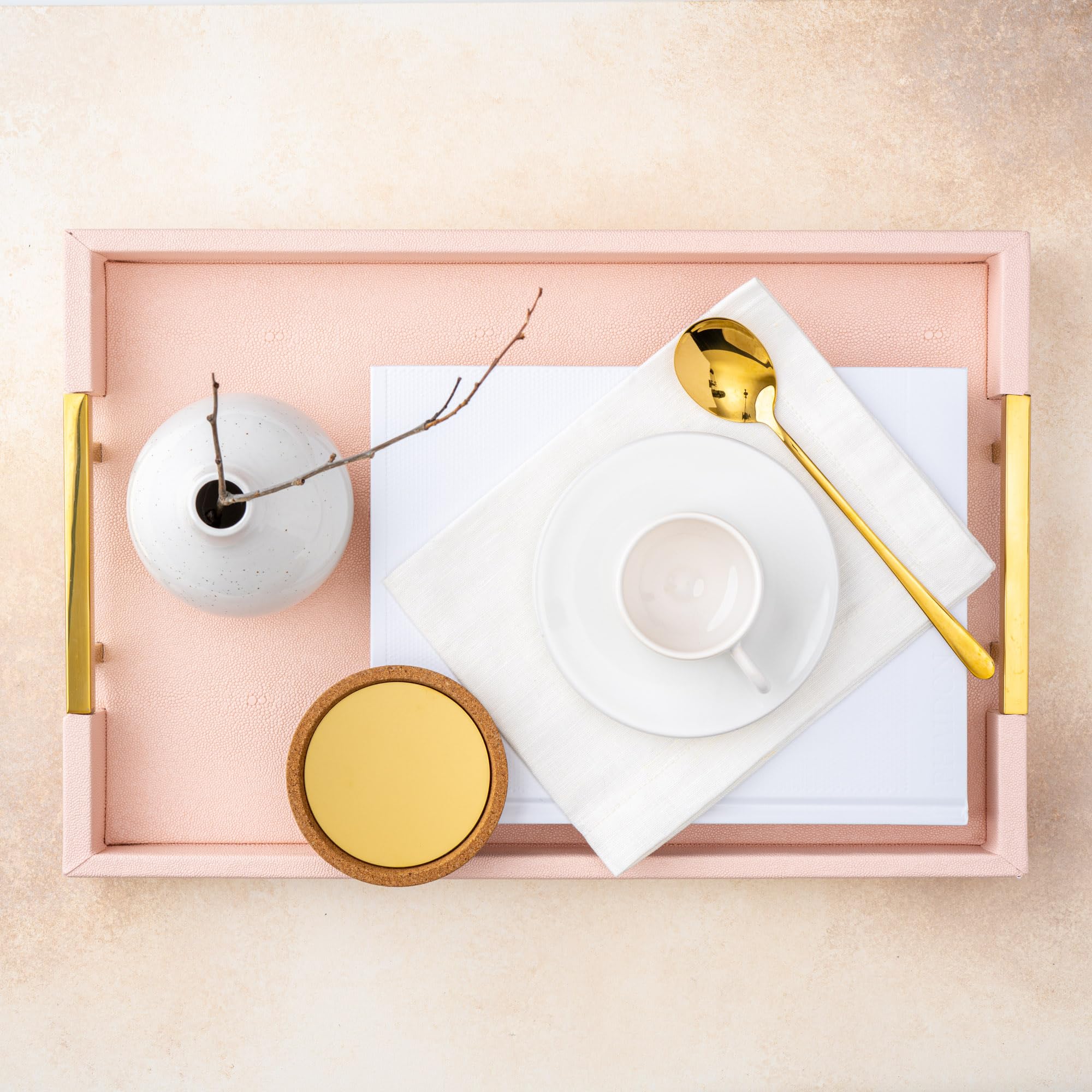 Home Redefined pink tray vanity storage for cosmetics and accessories