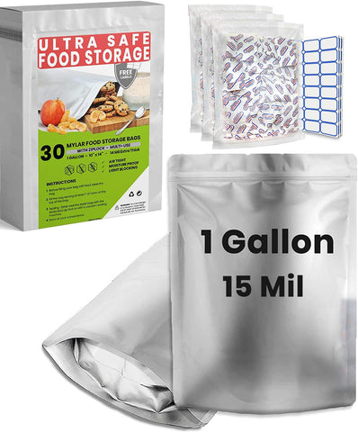 Home Sensei 1gal Mylar bags with 400cc absorbers for longer food freshness.