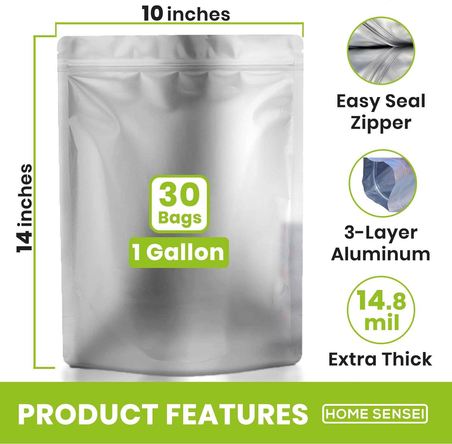 Home Sensei zipper-seal 1gal Mylar bag keeps your dehydrated foods organized.
