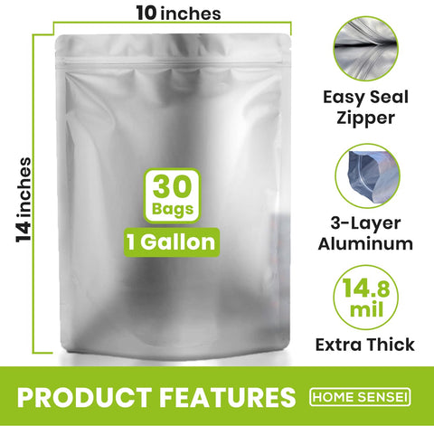 Home Sensei zipper-seal 1gal Mylar bag keeps your dehydrated foods organized.