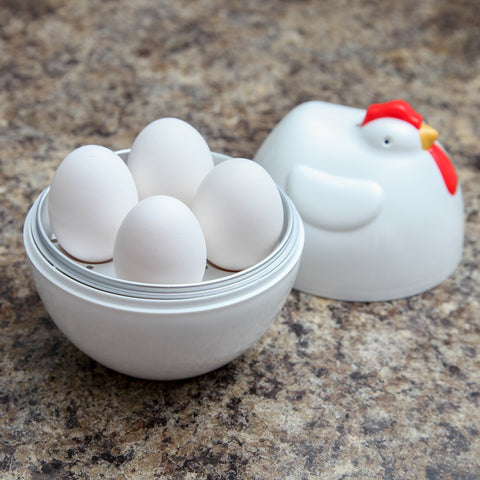 Home-X chicken design egg boiler assembled for charming, practical kitchen tool.