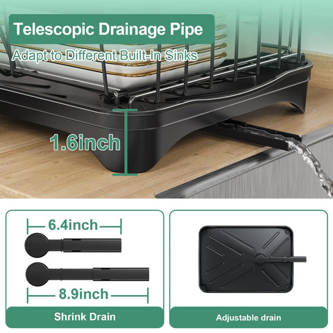 HOMEAILIE central drain with adjustable nozzle directs water into the sink.