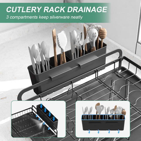 HOMEAILIE dish drying rack with cutlery tray for quick utensil drying