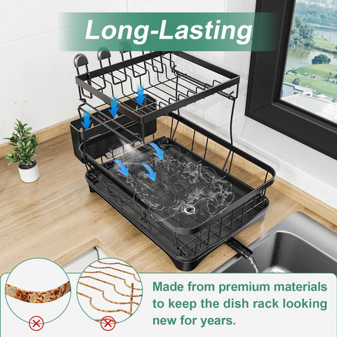 HOMEAILIE detachable cutlery rack keeps utensils sorted during drying.