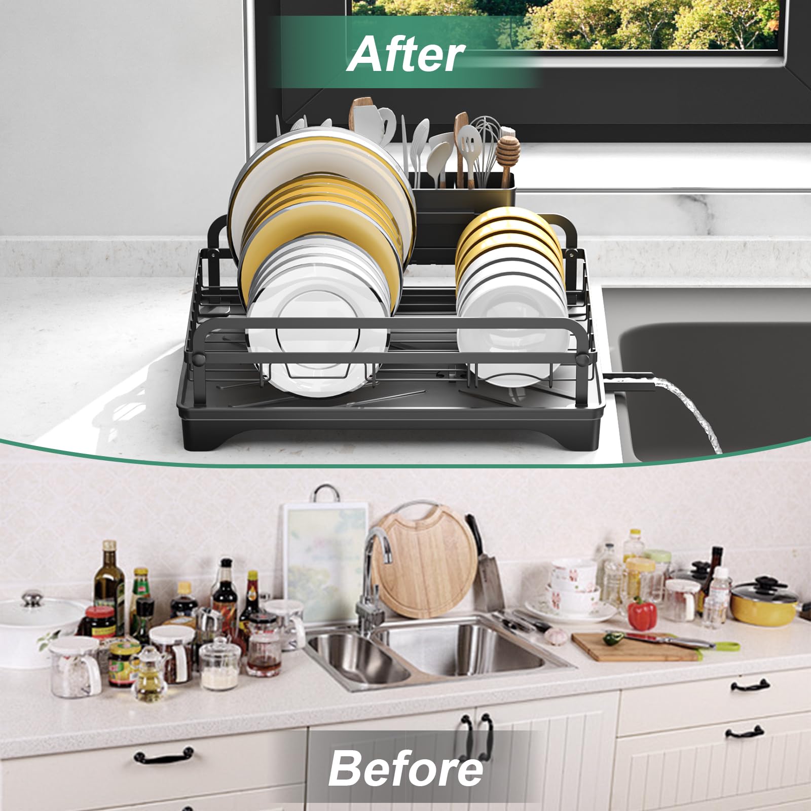 HOMEAILIE dish drying rack shown with detachable parts for easy cleaning