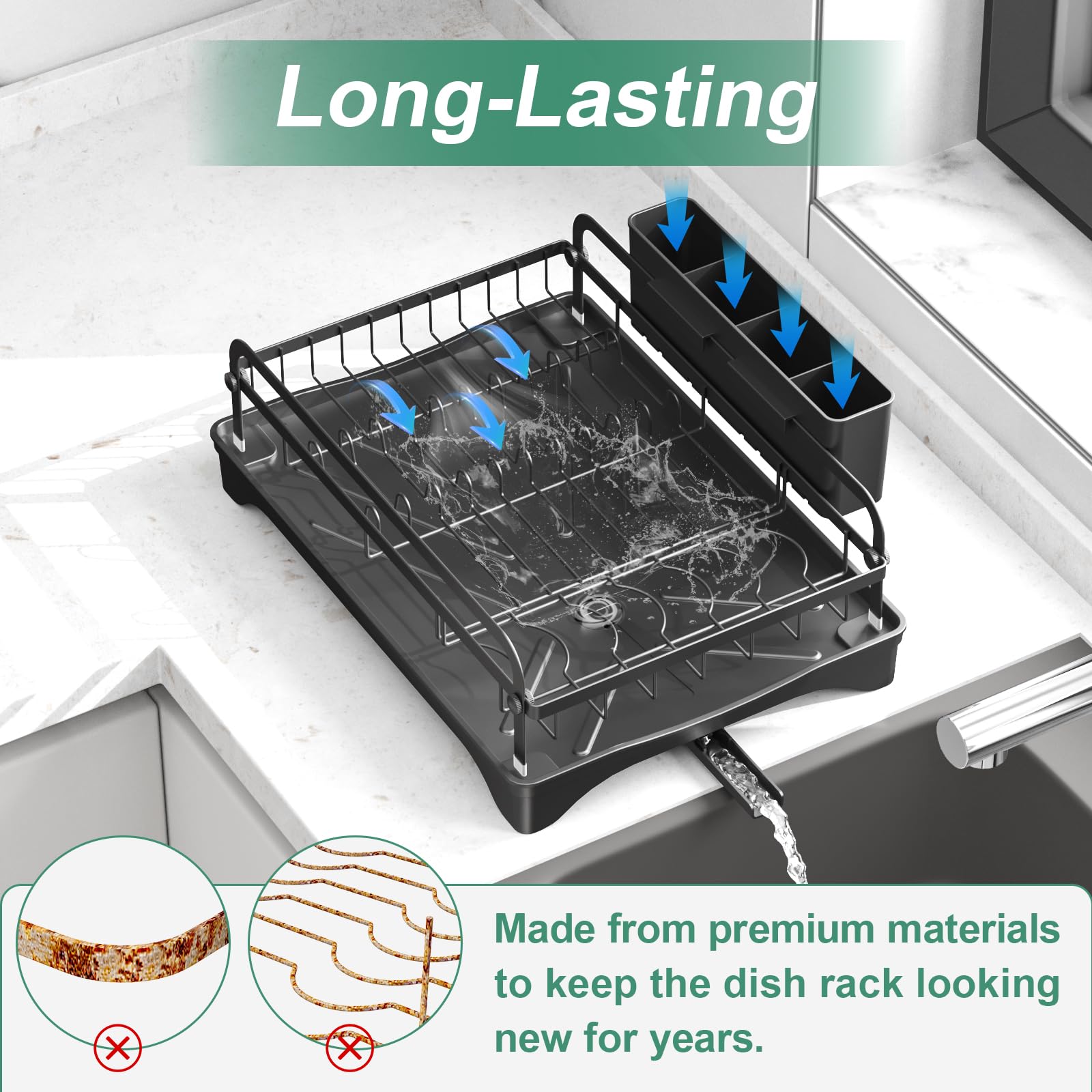 HOMEAILIE dish drying rack open-frame design promotes fast air-drying