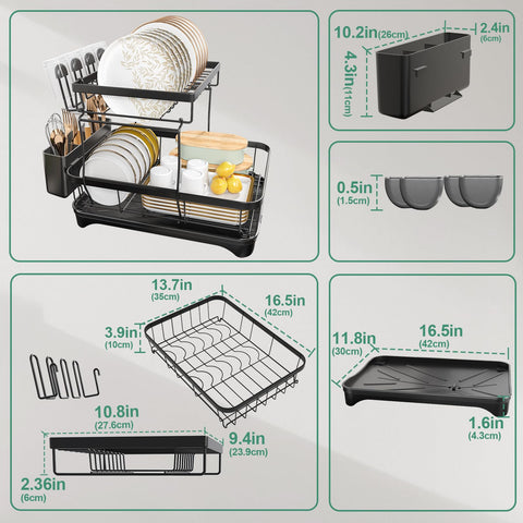 HOMEAILIE upper level plate slots and cup holders organize drying efficiently.