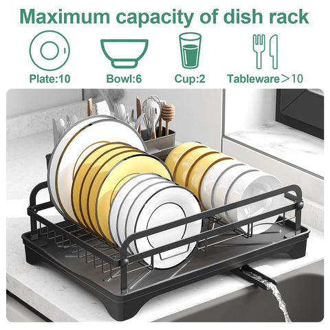 HOMEAILIE dish drying rack with drainboard directing water into sink