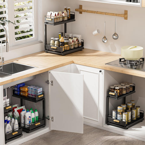 In-use view of HOMEAILIE maximizing vertical space under a sink.