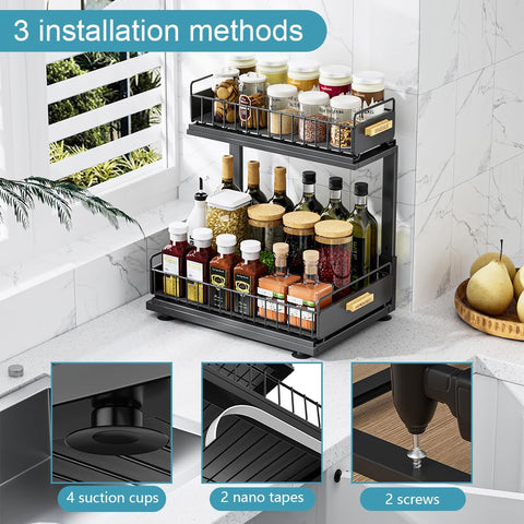 HOMEBOSILY sliding drawer system for deep cabinets makes items easy to reach.
