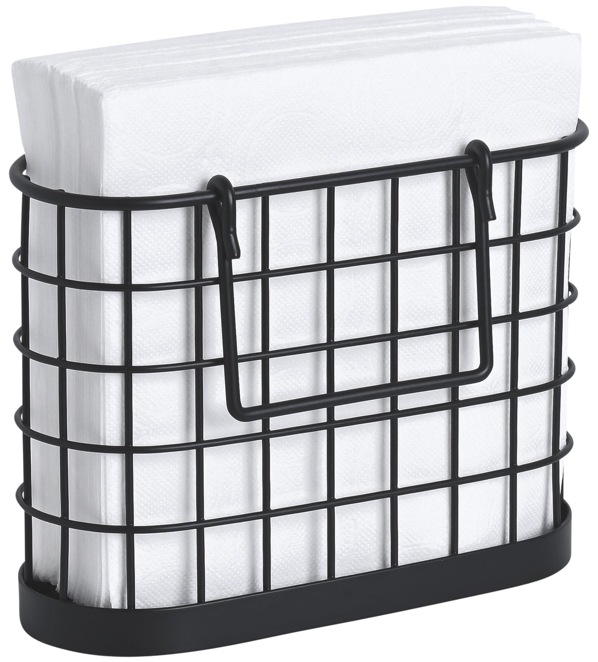 HOMECLASS6 black napkin holder front view, upright design for easy table access.