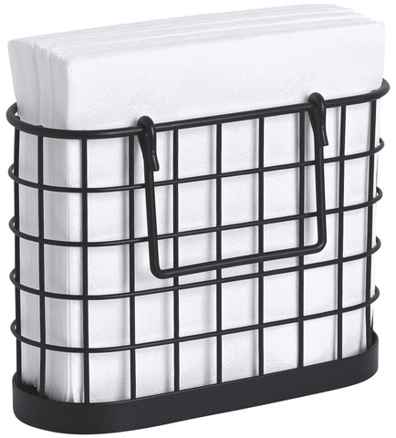 HOMECLASS6 black napkin holder front view, upright design for easy table access.