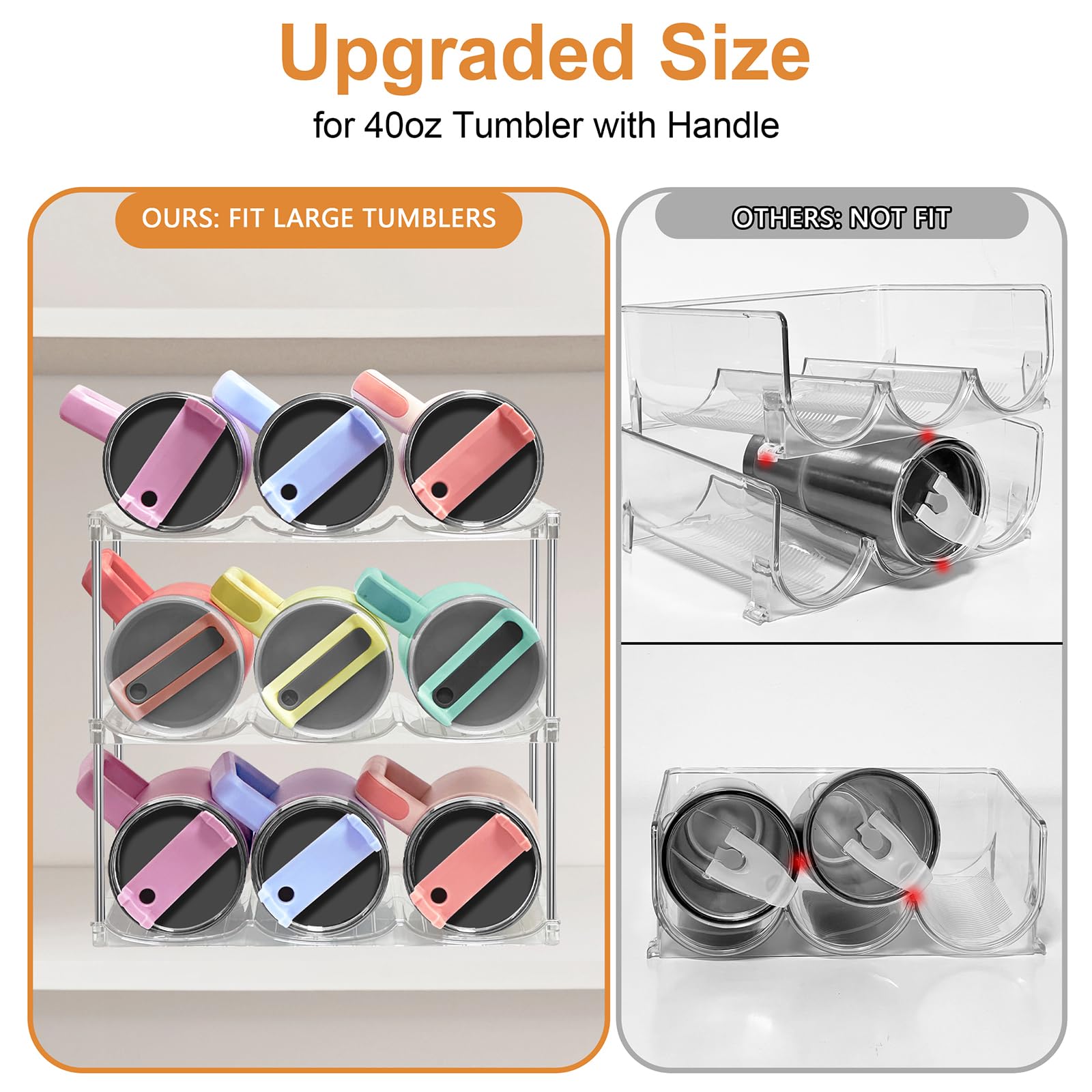 Homecor clear PET frame with grooved bottom keeps bottles in place.