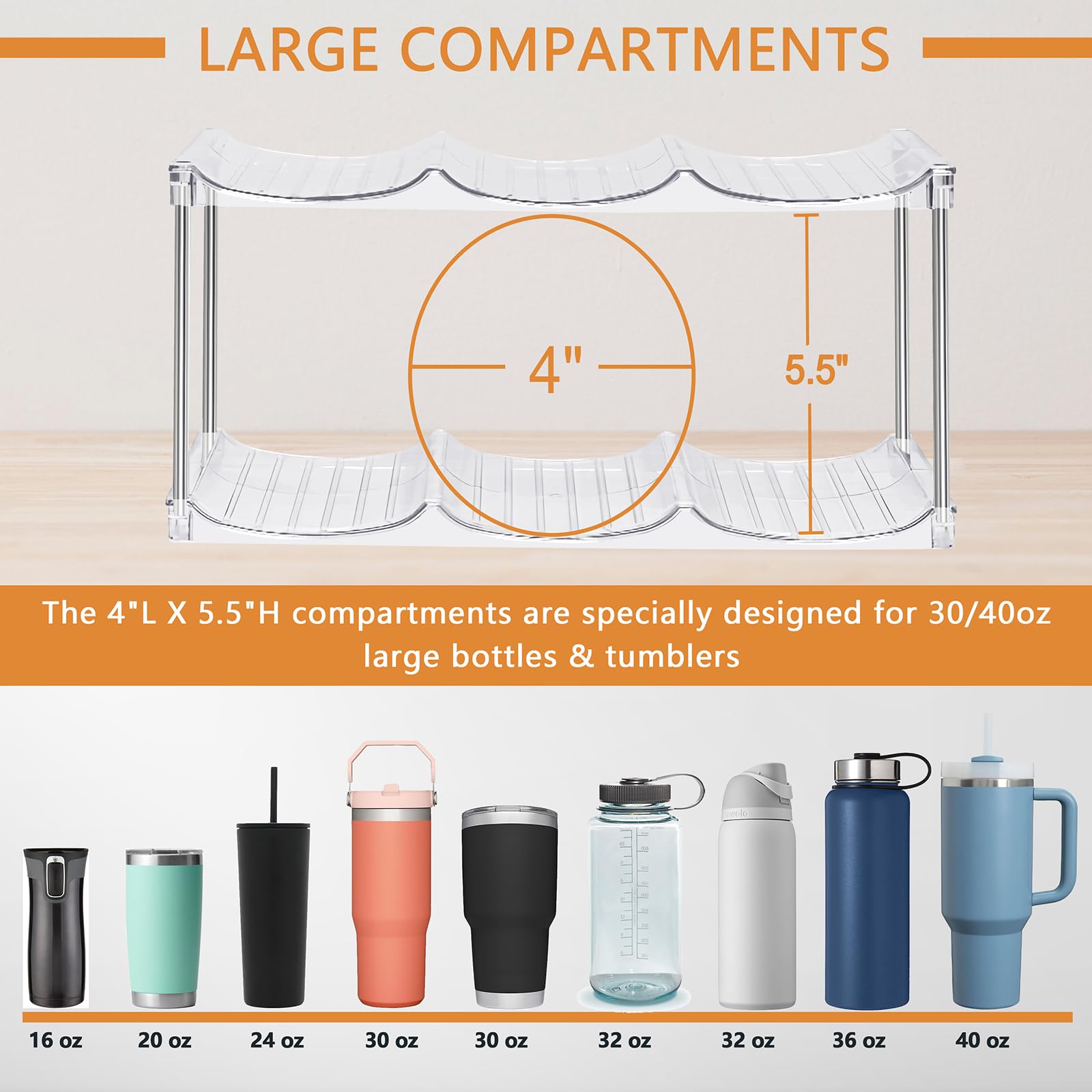 Homecor each-slot fits Stanley 40 oz tumbler with handle for tidy display.