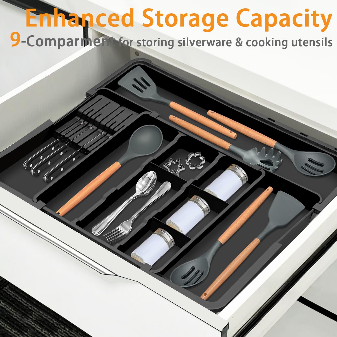 Homecor in-drawer organizer doubles as versatile storage beyond the kitchen.
