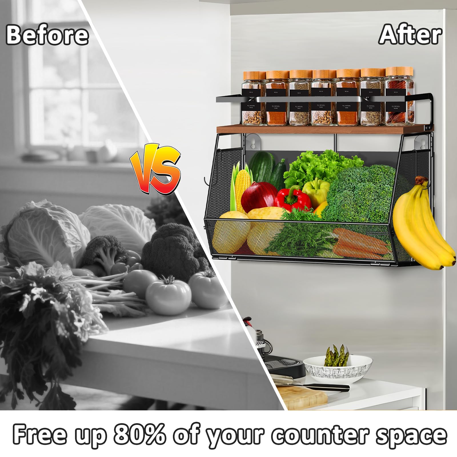 Homecor magnetic shelf on countertop offers compact pantry organization.