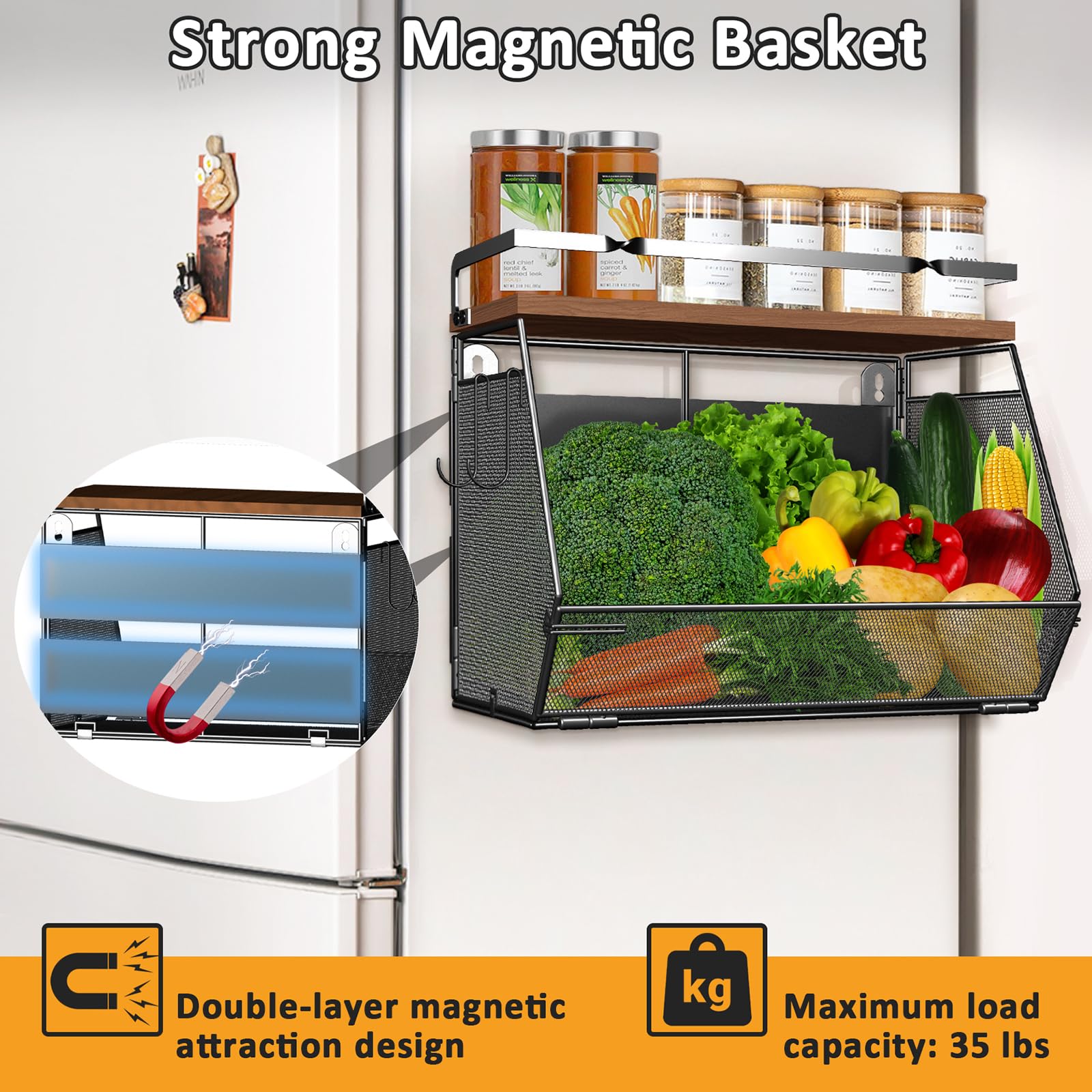 Homecor magnetic shelf used as spice rack keeps jars organized and accessible.