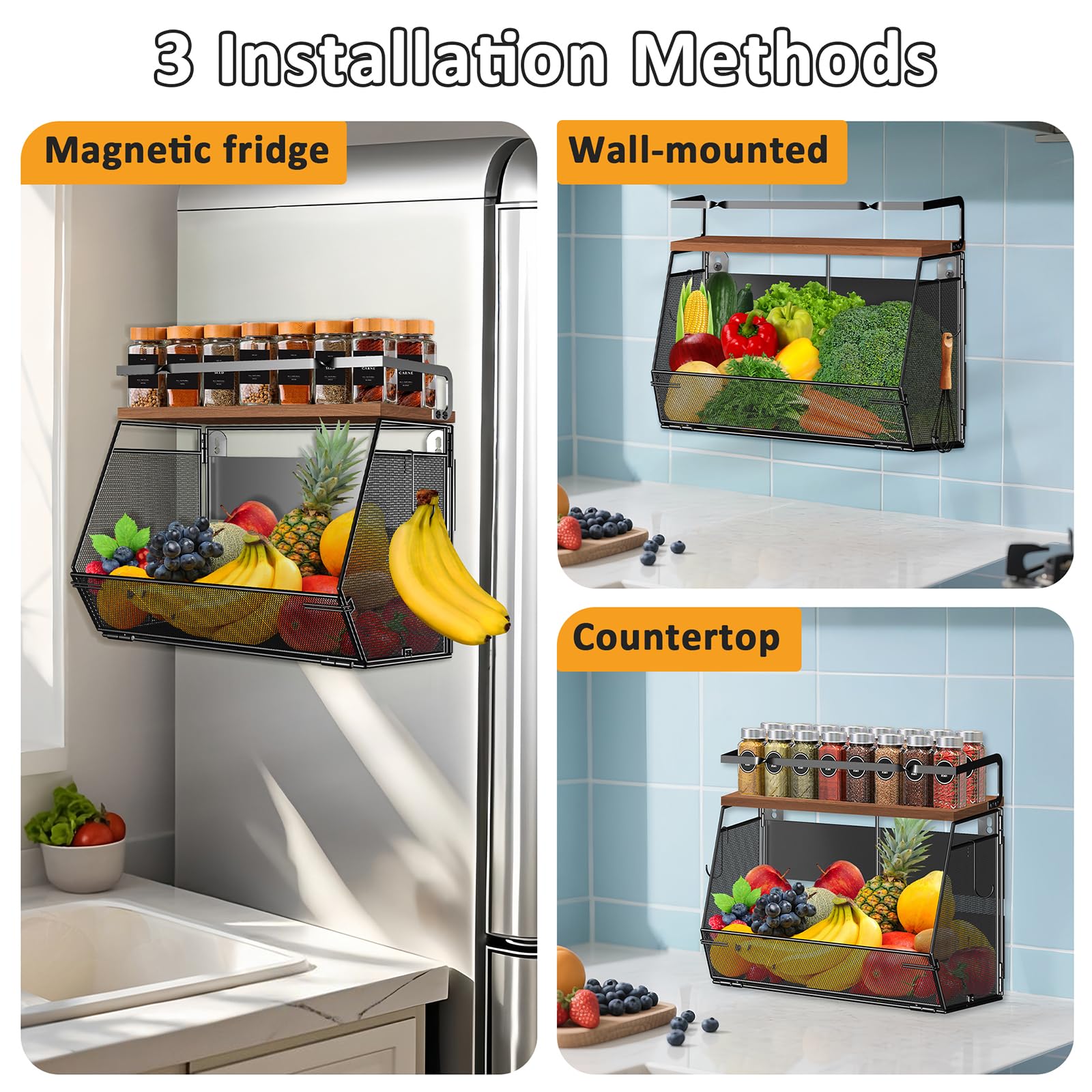 Homecor magnetic shelf wall-mounted option saves space in small kitchens.