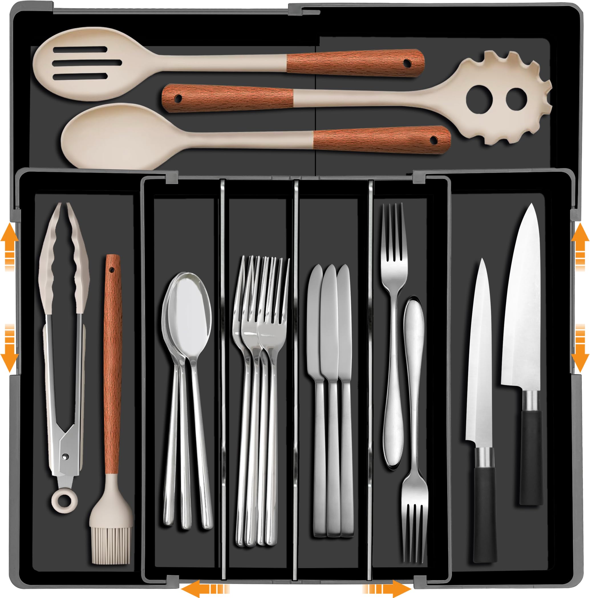 Homecor expandable silverware organizer in a wide drawer for quick access.