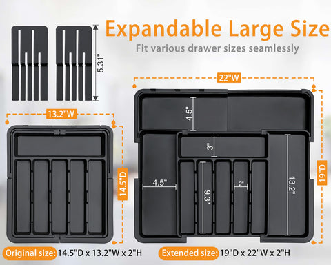 Homecor silverware organizer expandable right panel adds extra utensil storage