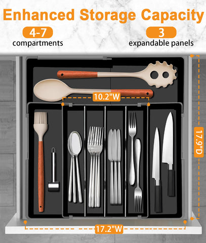 Homecor top-expandable system adapts to drawer width smoothly.