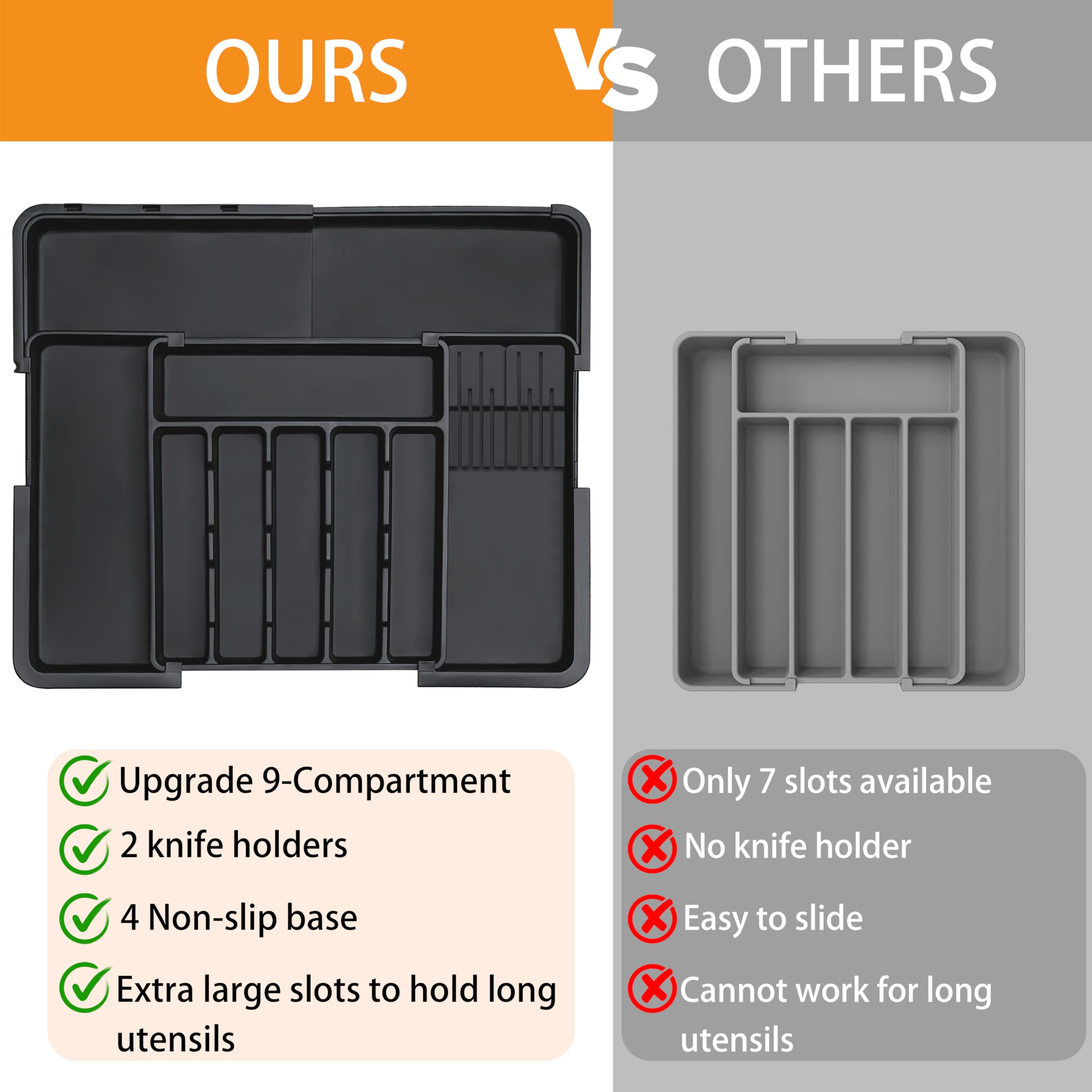 Homecor silverware organizer top panel provides room for small tools