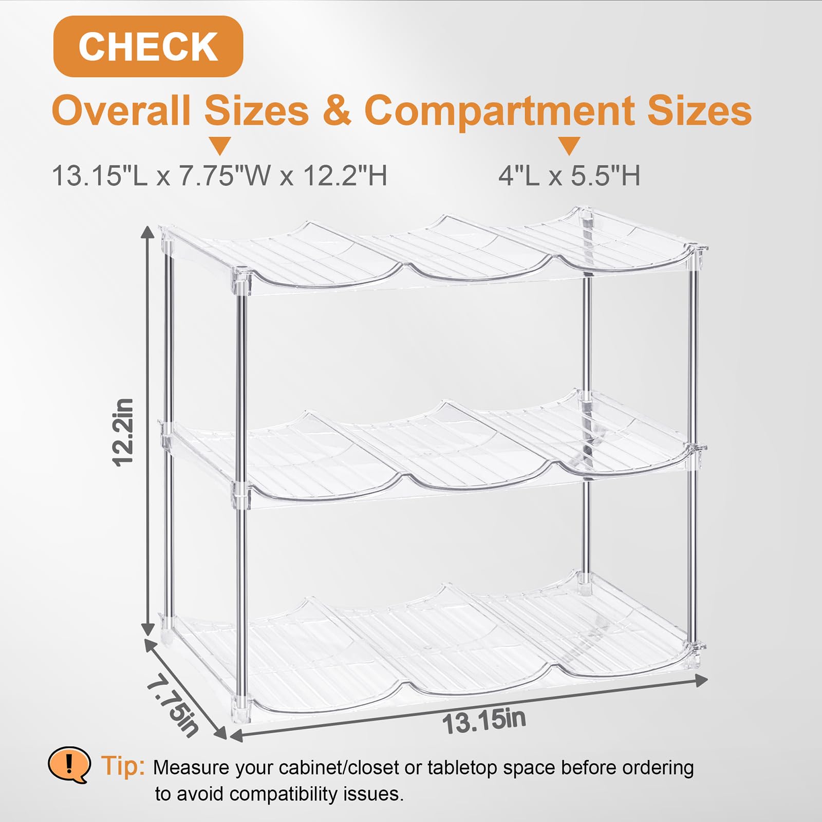 Homecor stackable rack three layers saves space for clutter-free storage.