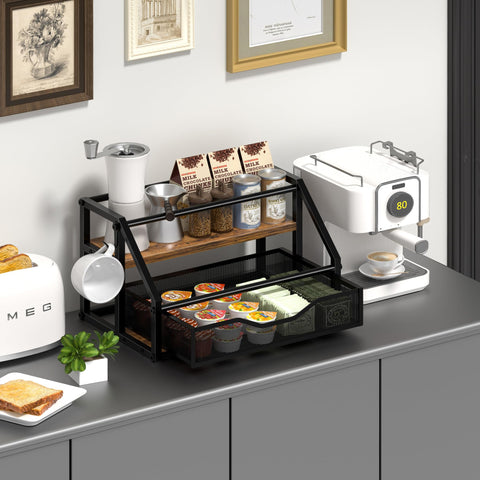 Homedawn rustic brown and black kitchen counter display blends decor with organization.