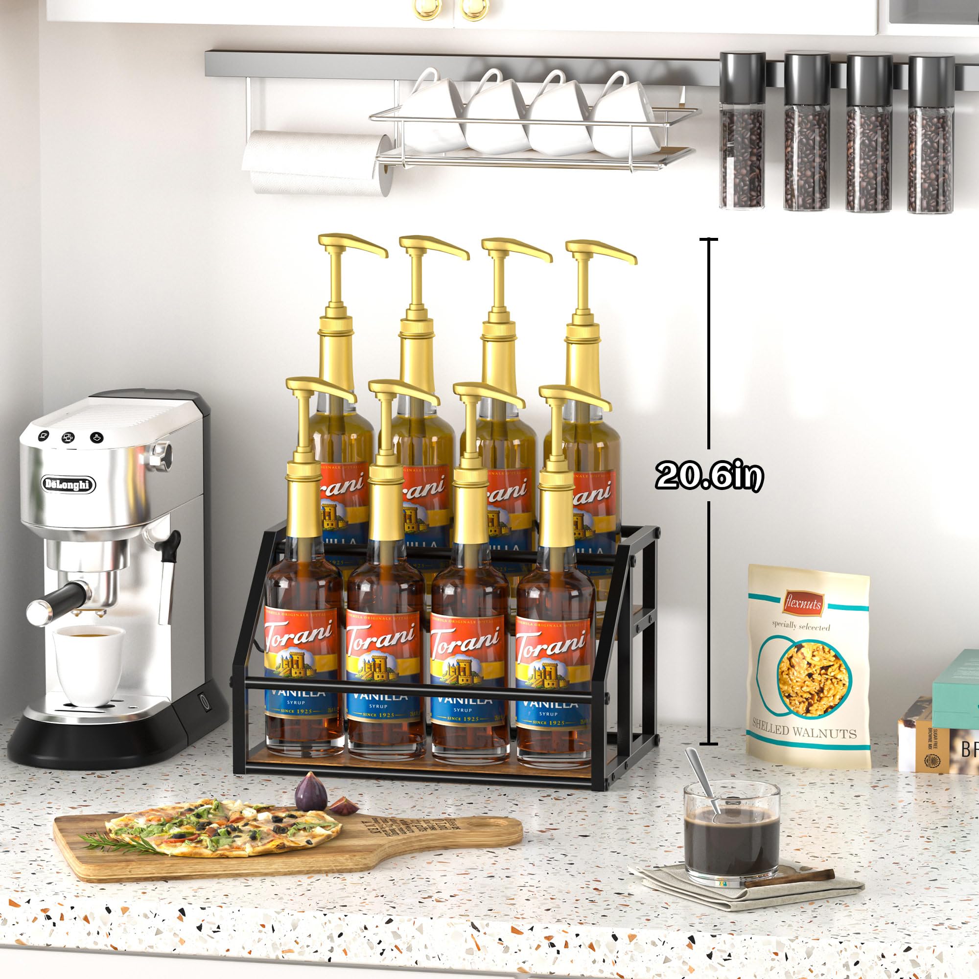 Homedawn syrup bottle holder displaying eight bottles for quick access.