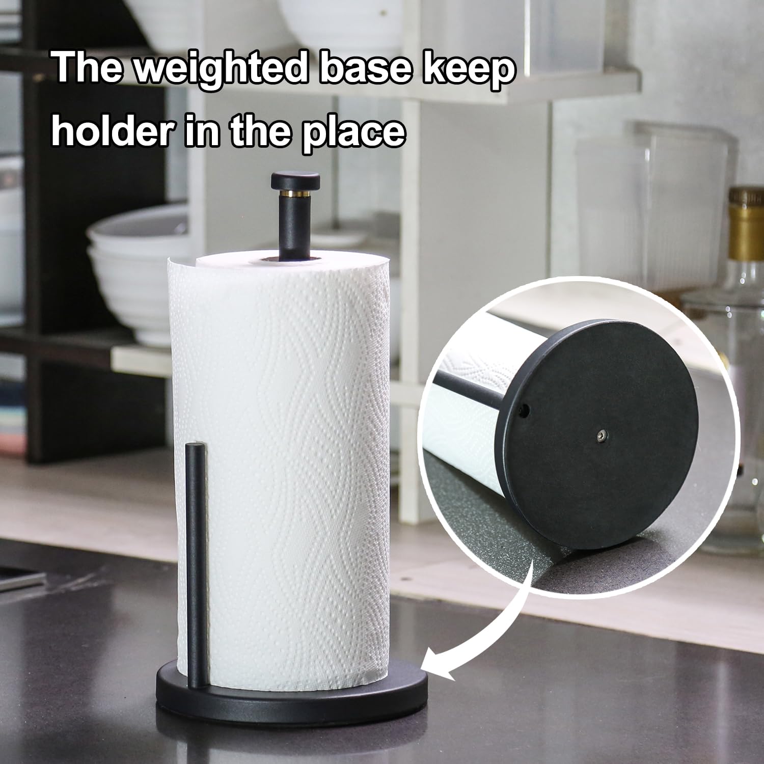 HOMEFELIZ weighted base with non-slip pad prevents tipping and protects surfaces.