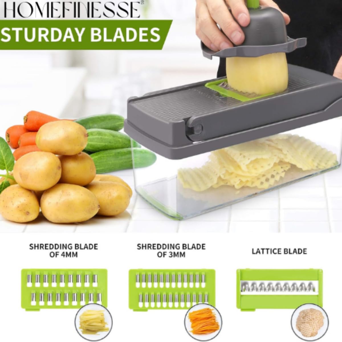 HOMEFINESSE ultra-sharp stainless steel blades enable precise dicing and slicing