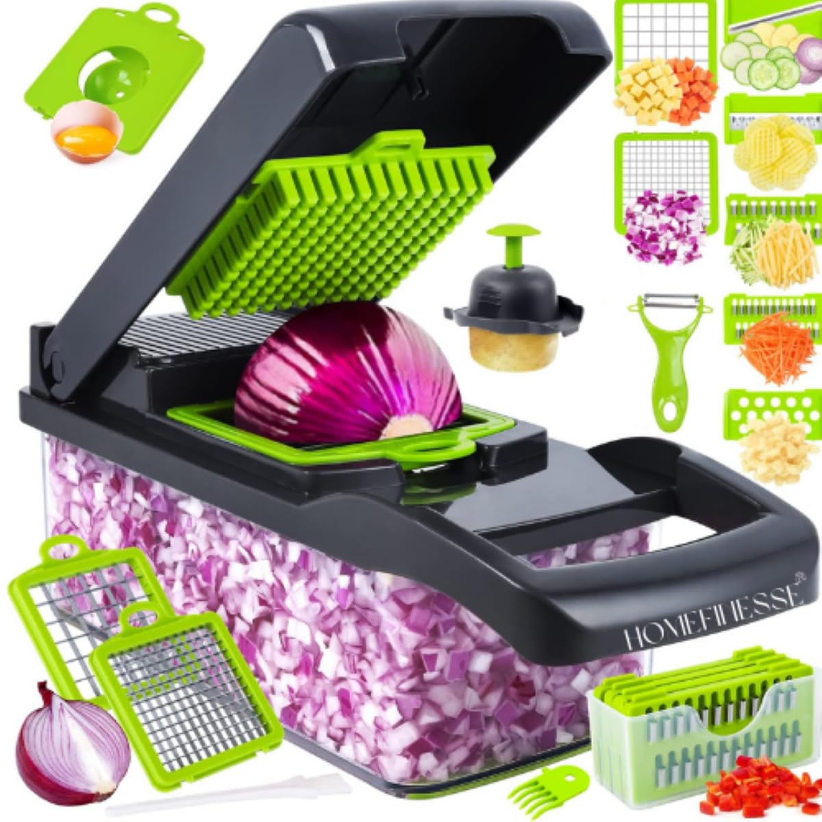 HOMEFINESSE vegetable chopper with interchangeable blades for versatile prep tasks