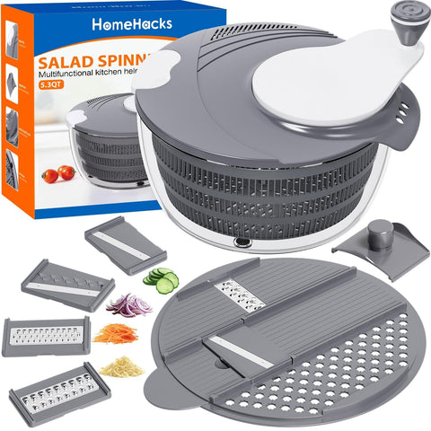 HomeHacks grey salad spinner with large capacity bowl for family prep