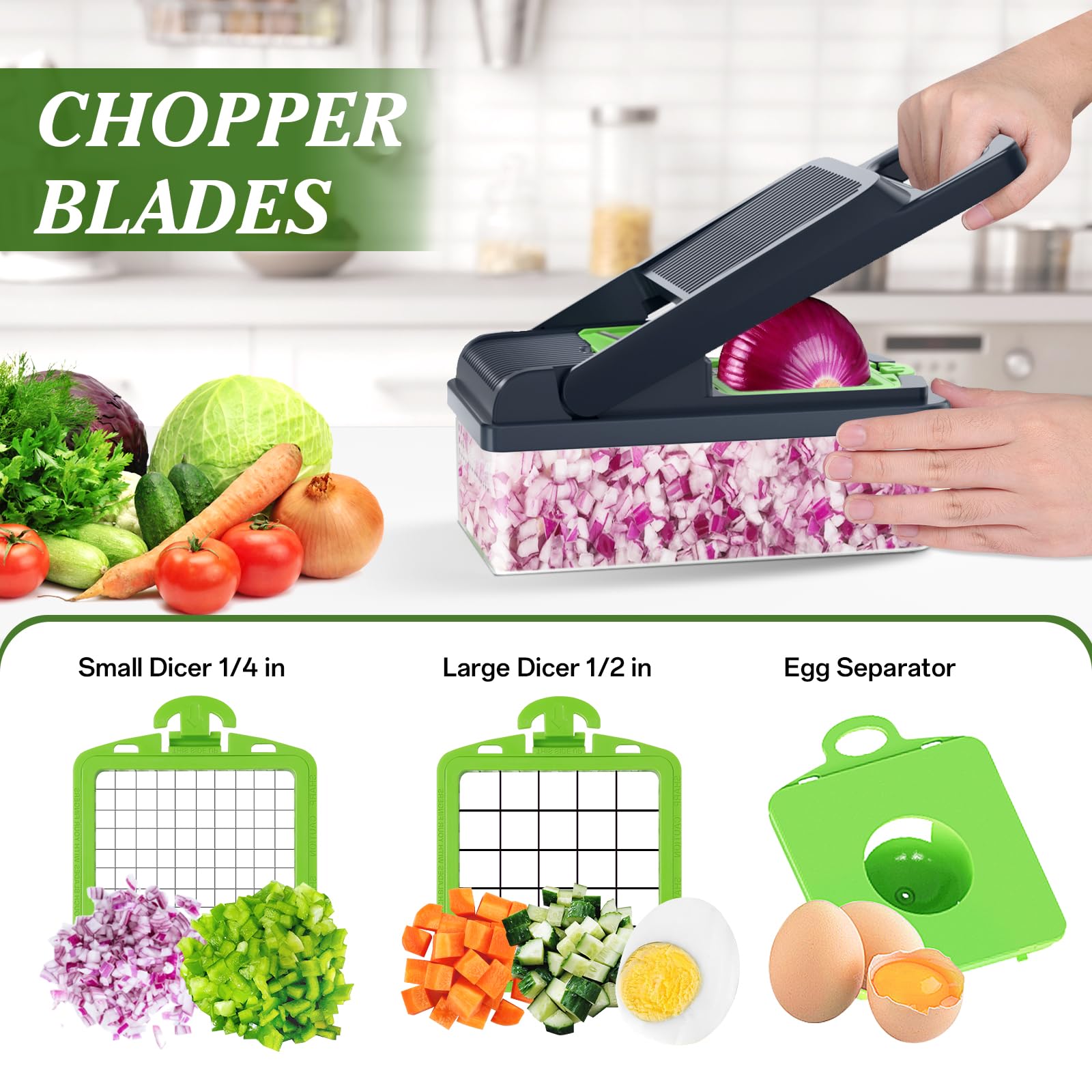 HomeHacks Vegetable Chopper blade set enables precise slicing and grating.
