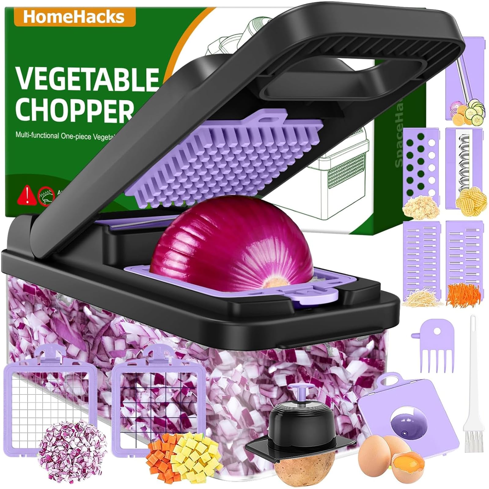 HomeHacks vegetable chopper blades and lid with ergonomic handle for easy prep