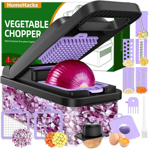 HomeHacks vegetable chopper blades and lid with ergonomic handle for easy prep