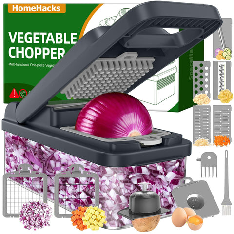 HomeHacks vegetable chopper front view shows compact, space-saving design for quick prep.